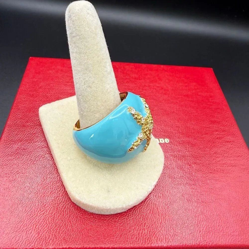 Kenneth Jay Lane Starfish Cocktail ring domed turquoise cabochon size 10 New